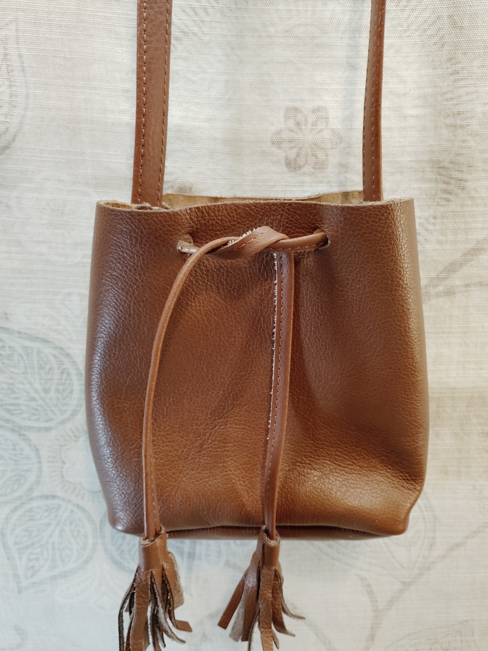 Shaffer Classic Tan Mini Leather Drawstring Crossbody Bag